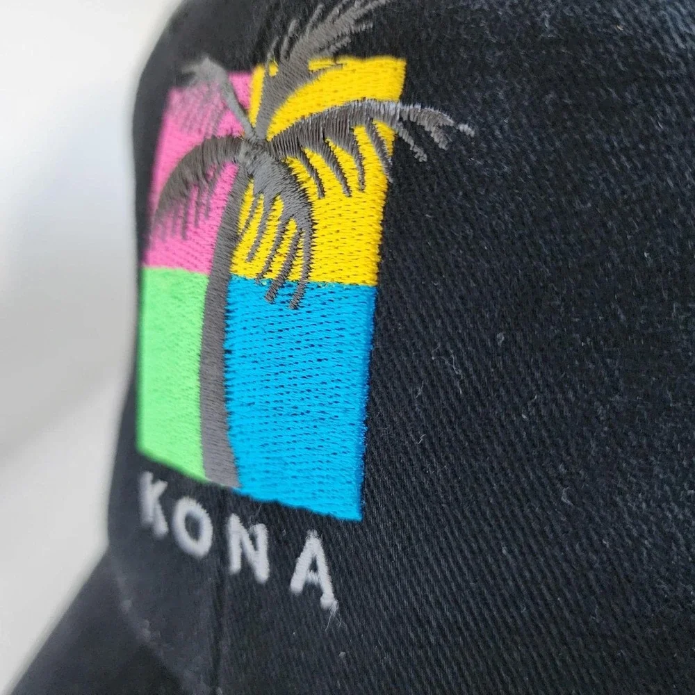 Vintage 90s Kona Hawaii Palm Tree Snapback Hat NWT Hawaiian Headwear Black